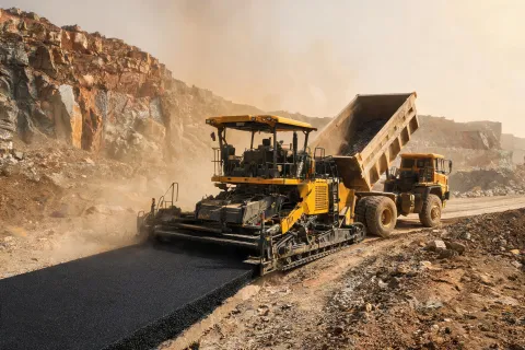 Mining haul road paving in dusty quarry